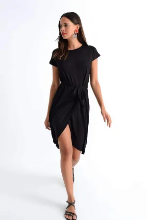 11548 Black Knitted Wrap Skirt Dress