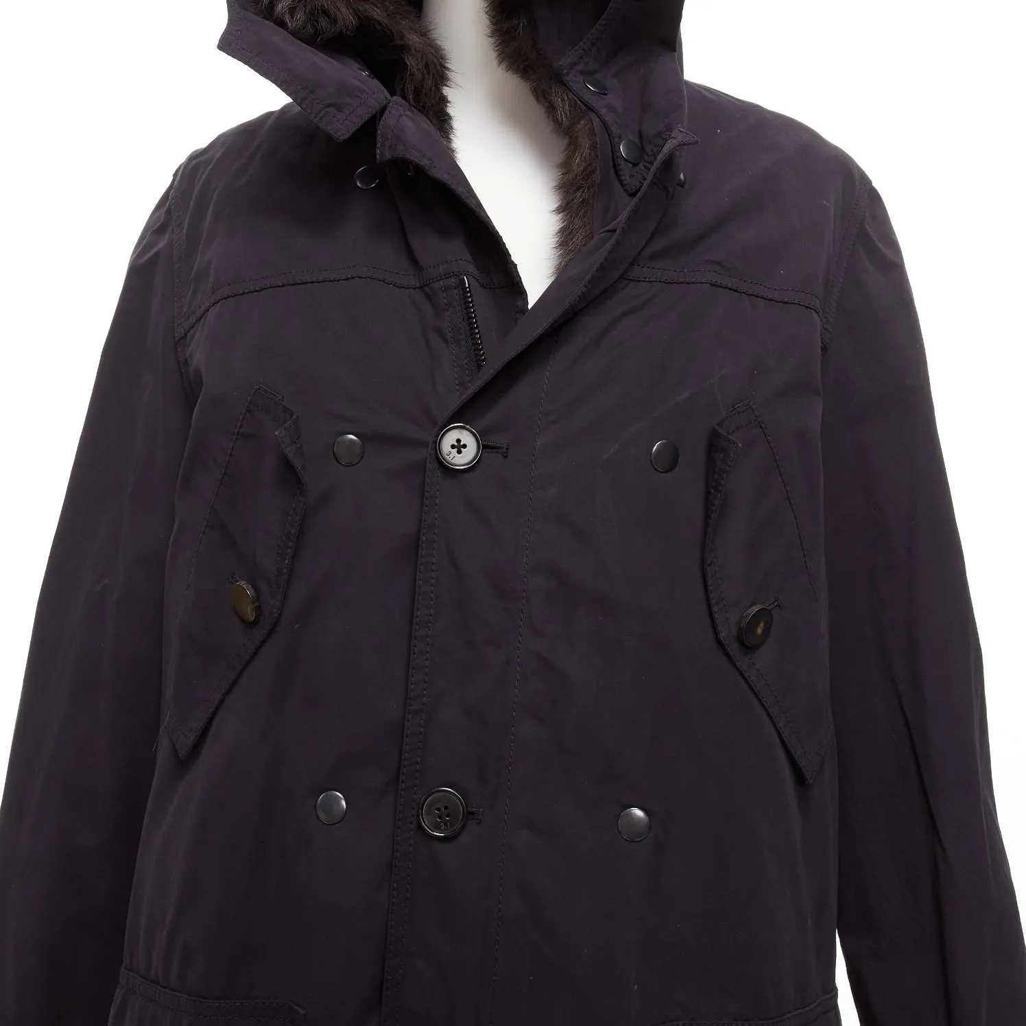 3.1 PHILLIP LIM black cotton brown full sheep fur lined parka coat XS