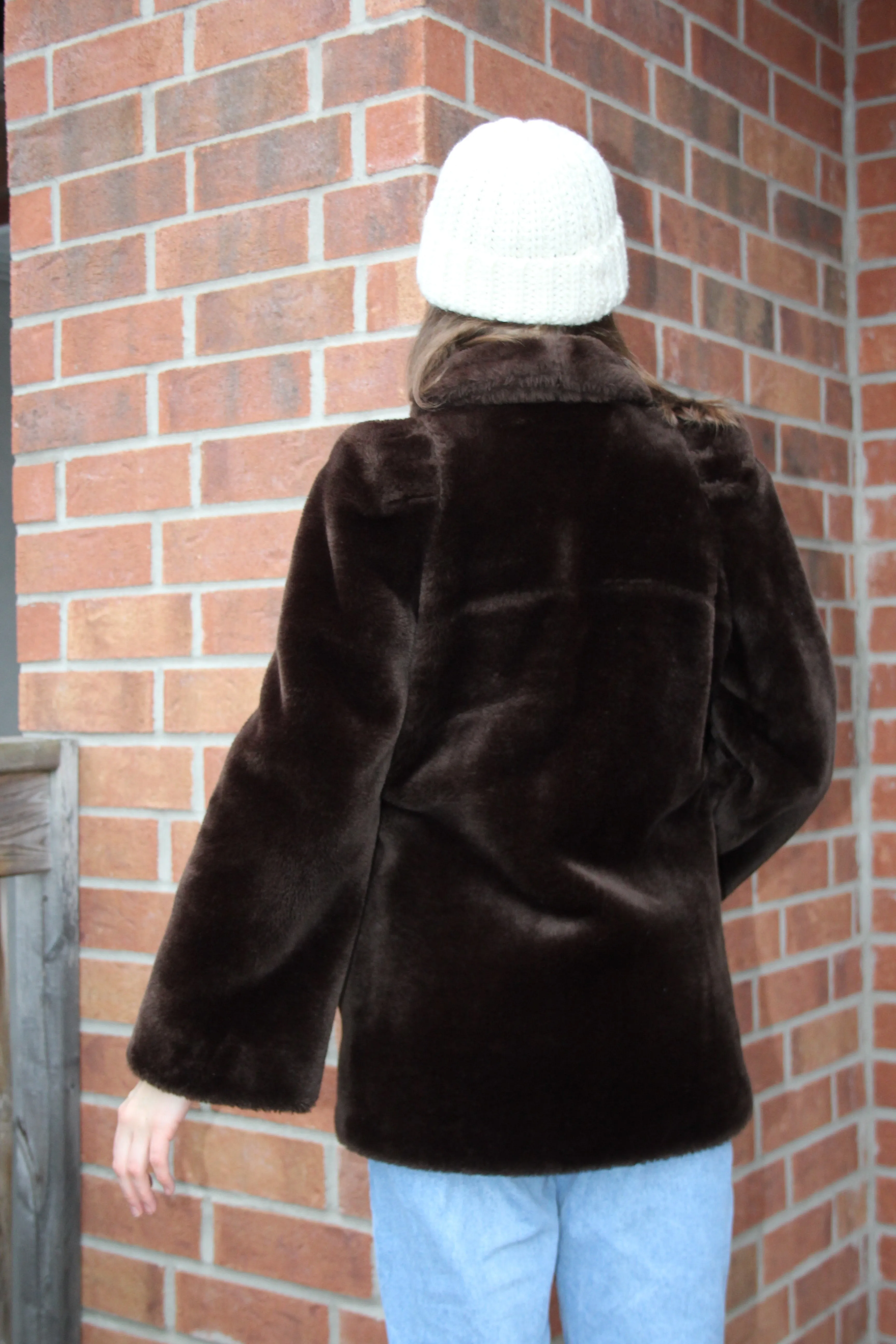 80s Chocolate Faux Fur Coat - XS