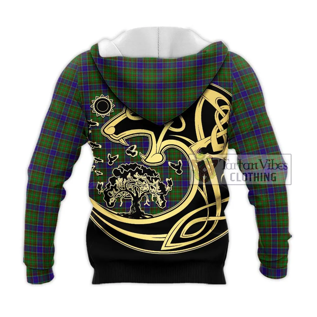 Adam Tartan Knitted Hoodie with Family Crest Celtic Wolf Style