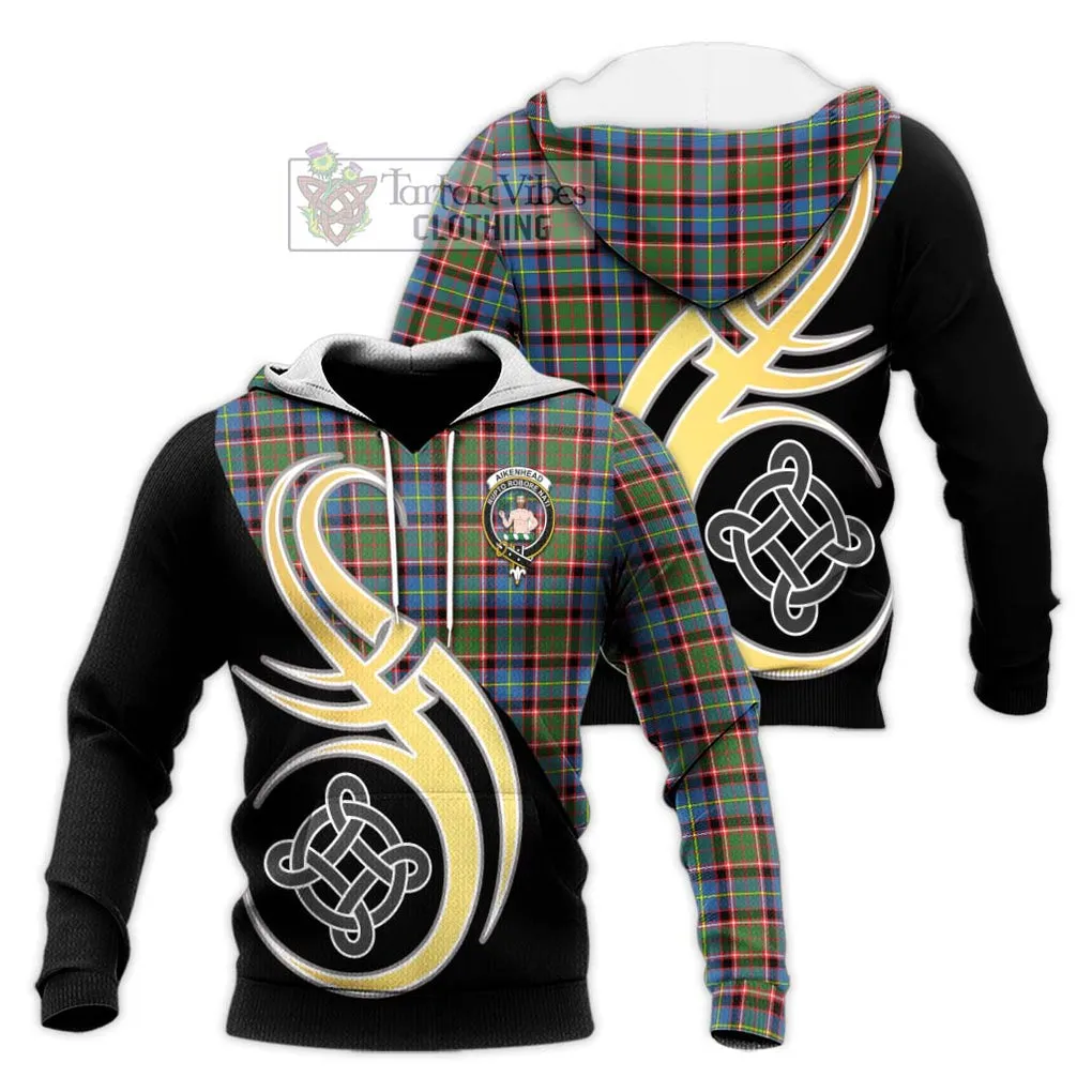 Aikenhead Tartan Knitted Hoodie with Family Crest and Celtic Symbol Style