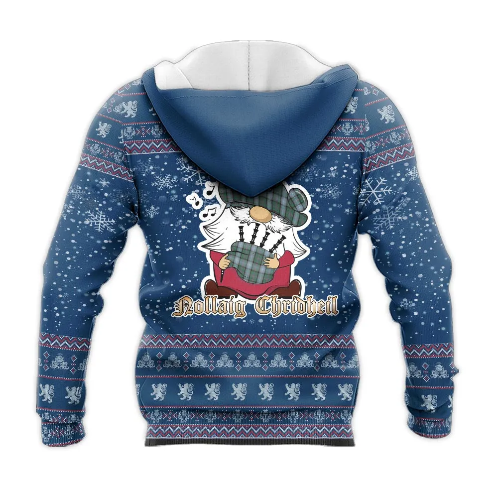 Alexander of Menstry Hunting Clan Christmas Knitted Hoodie with Funny Gnome Playing Bagpipes