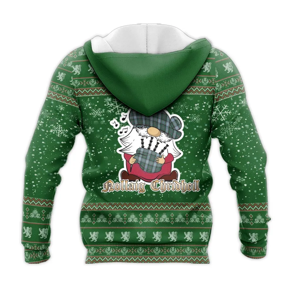 Alexander of Menstry Hunting Clan Christmas Knitted Hoodie with Funny Gnome Playing Bagpipes