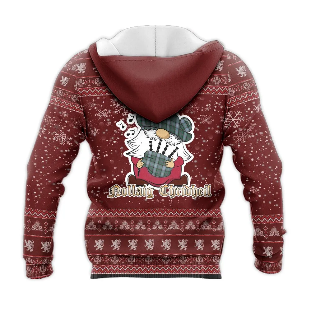 Alexander of Menstry Hunting Clan Christmas Knitted Hoodie with Funny Gnome Playing Bagpipes