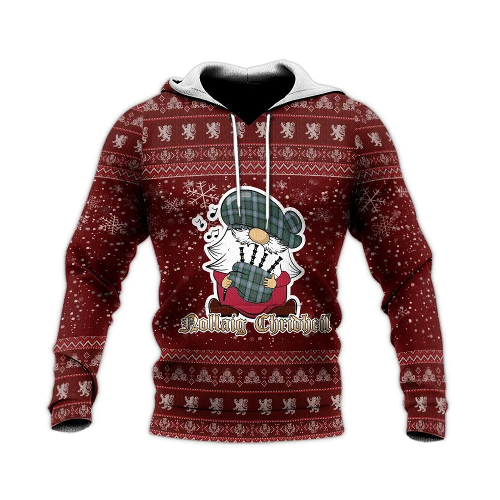 Alexander of Menstry Hunting Clan Christmas Knitted Hoodie with Funny Gnome Playing Bagpipes