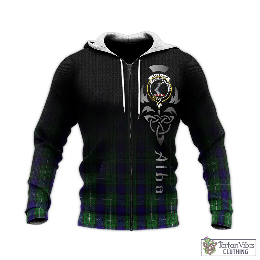 Alexander Tartan Knitted Hoodie Featuring Alba Gu Brath Family Crest Celtic Inspired