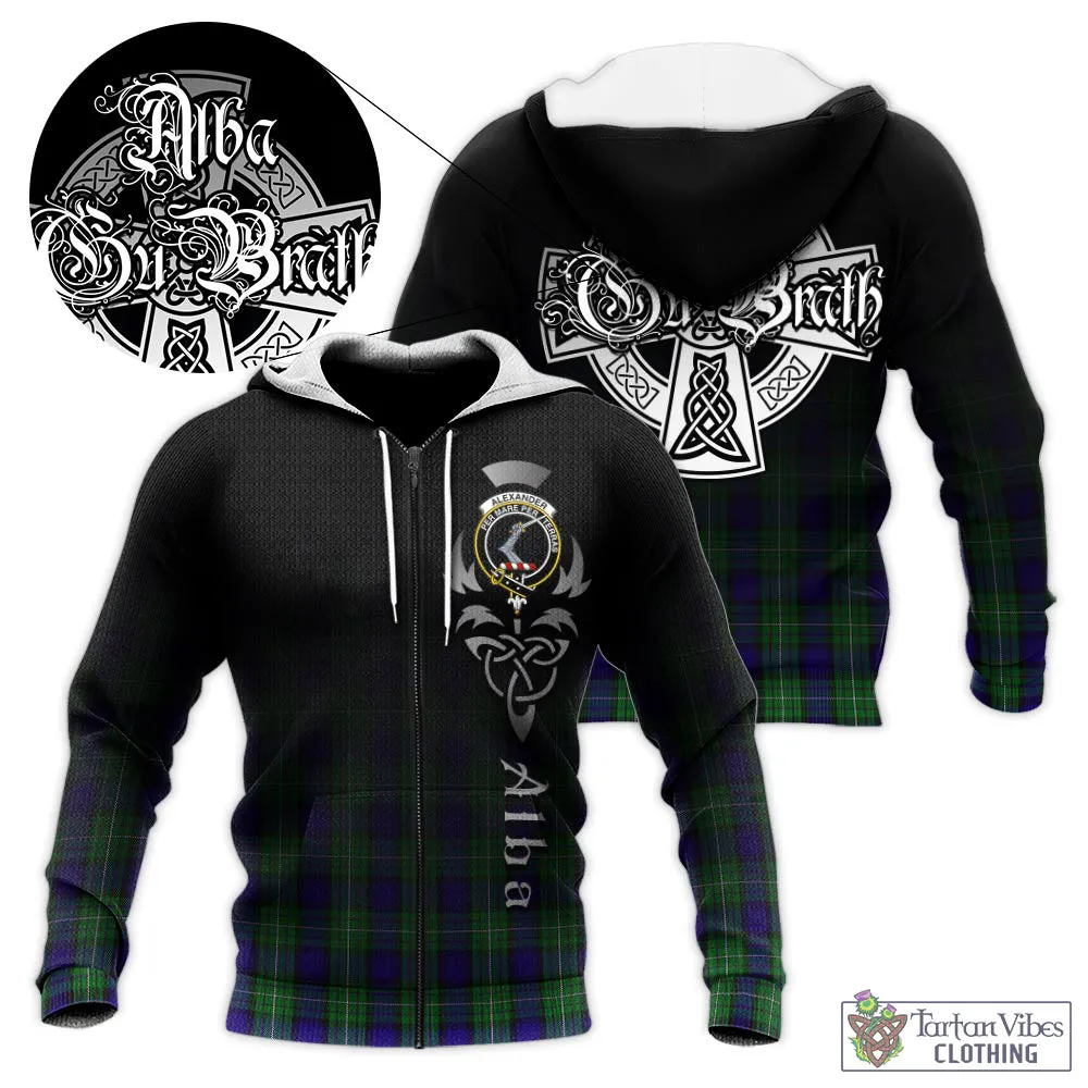 Alexander Tartan Knitted Hoodie Featuring Alba Gu Brath Family Crest Celtic Inspired