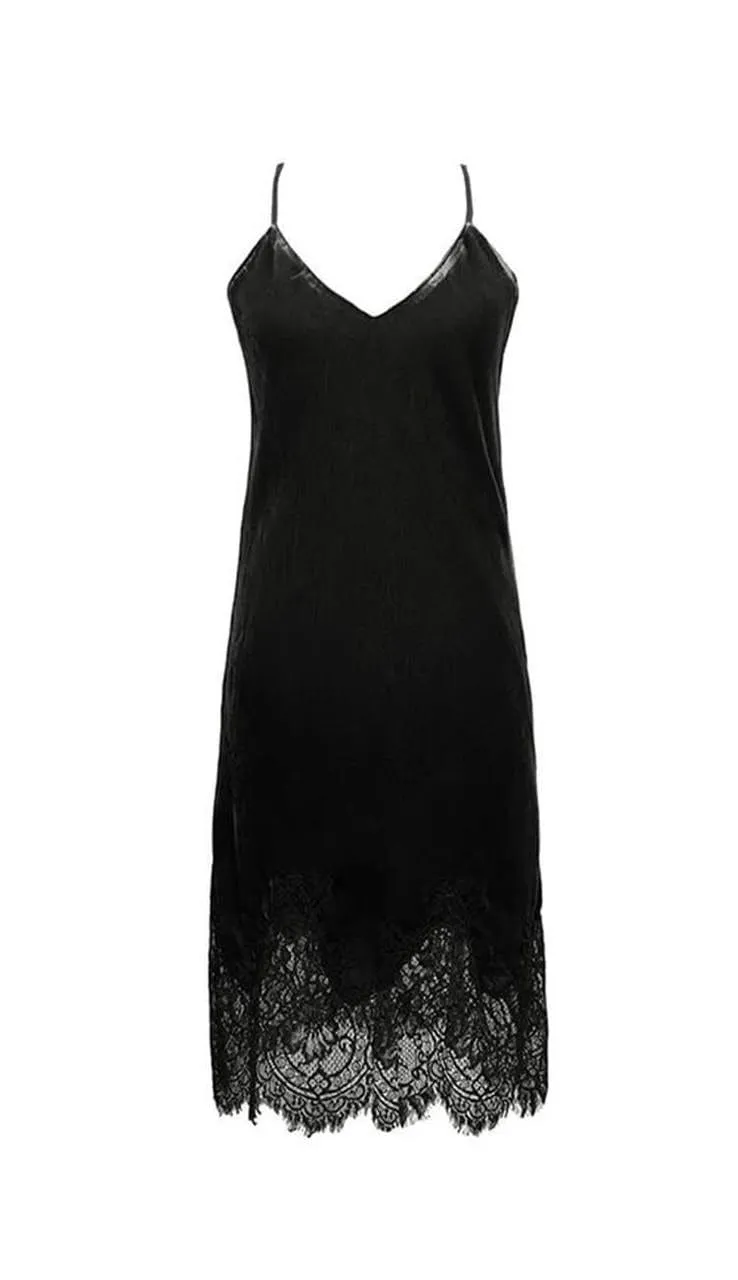 Anastasia Velvet Slip Dress - Black