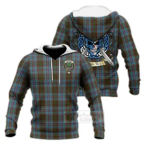 Anderson Tartan Knitted Hoodie with Family Crest Celtic Skull Style