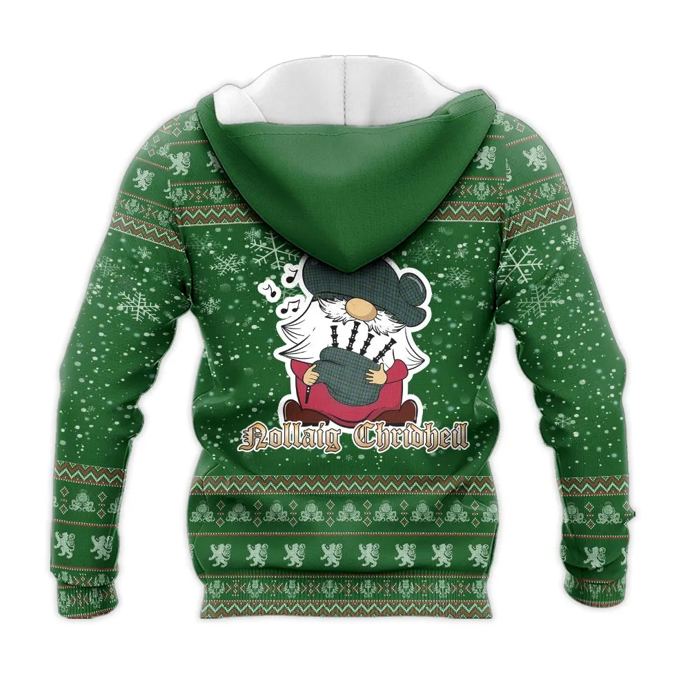 Arbuthnot Clan Christmas Knitted Hoodie with Funny Gnome Playing Bagpipes