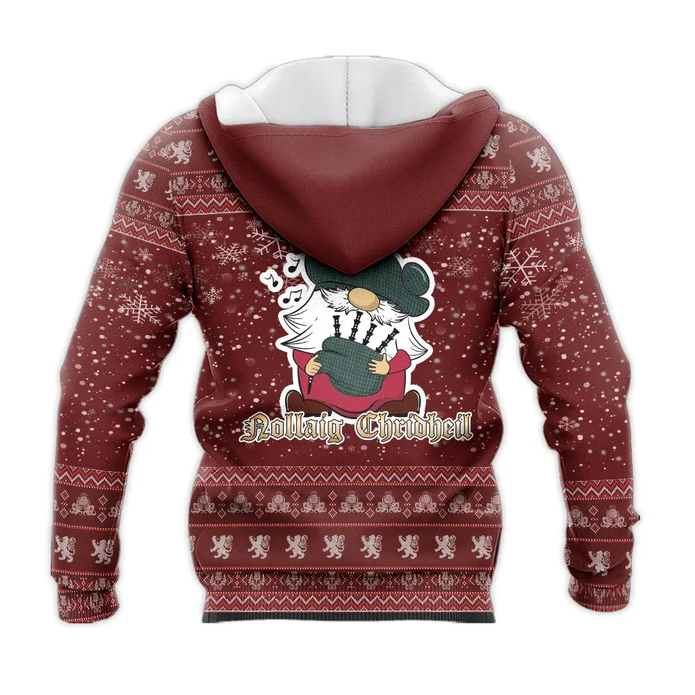 Arbuthnot Clan Christmas Knitted Hoodie with Funny Gnome Playing Bagpipes