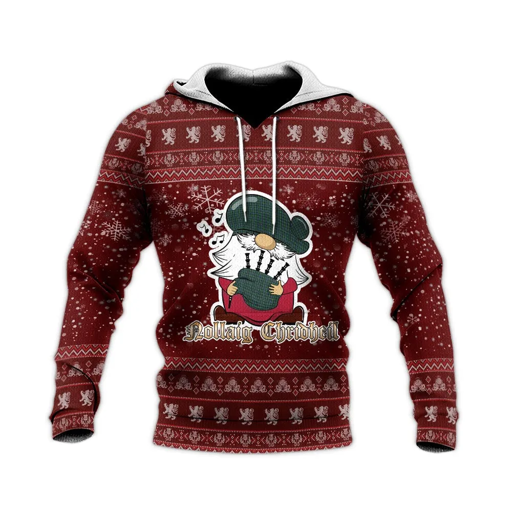 Arbuthnot Clan Christmas Knitted Hoodie with Funny Gnome Playing Bagpipes