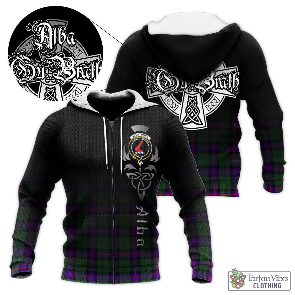 Armstrong Modern Tartan Knitted Hoodie Featuring Alba Gu Brath Family Crest Celtic Inspired