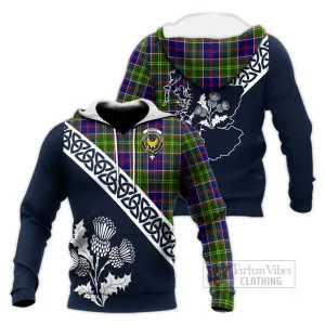 Arnott Tartan Knitted Hoodie Featuring Thistle and Scotland Map