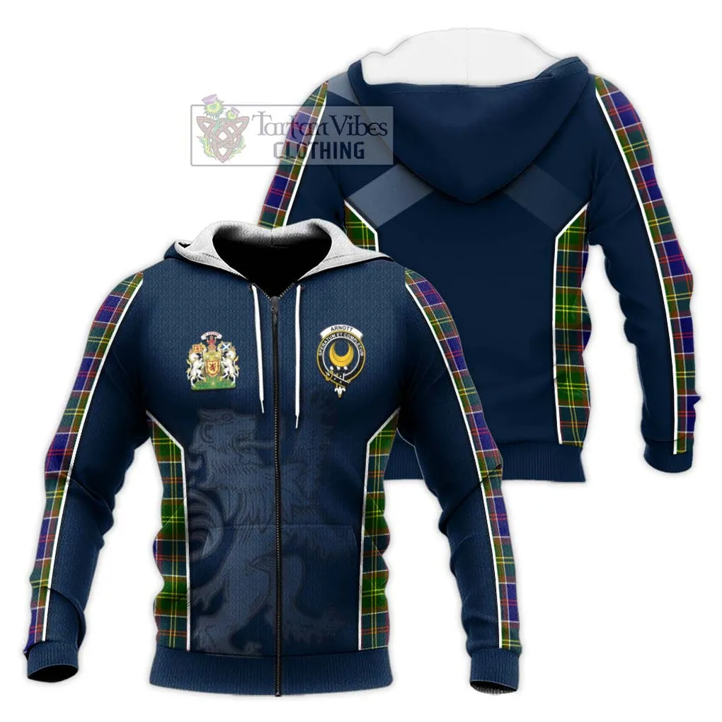 Arnott Tartan Knitted Hoodie with Family Crest and Lion Rampant Vibes Sport Style