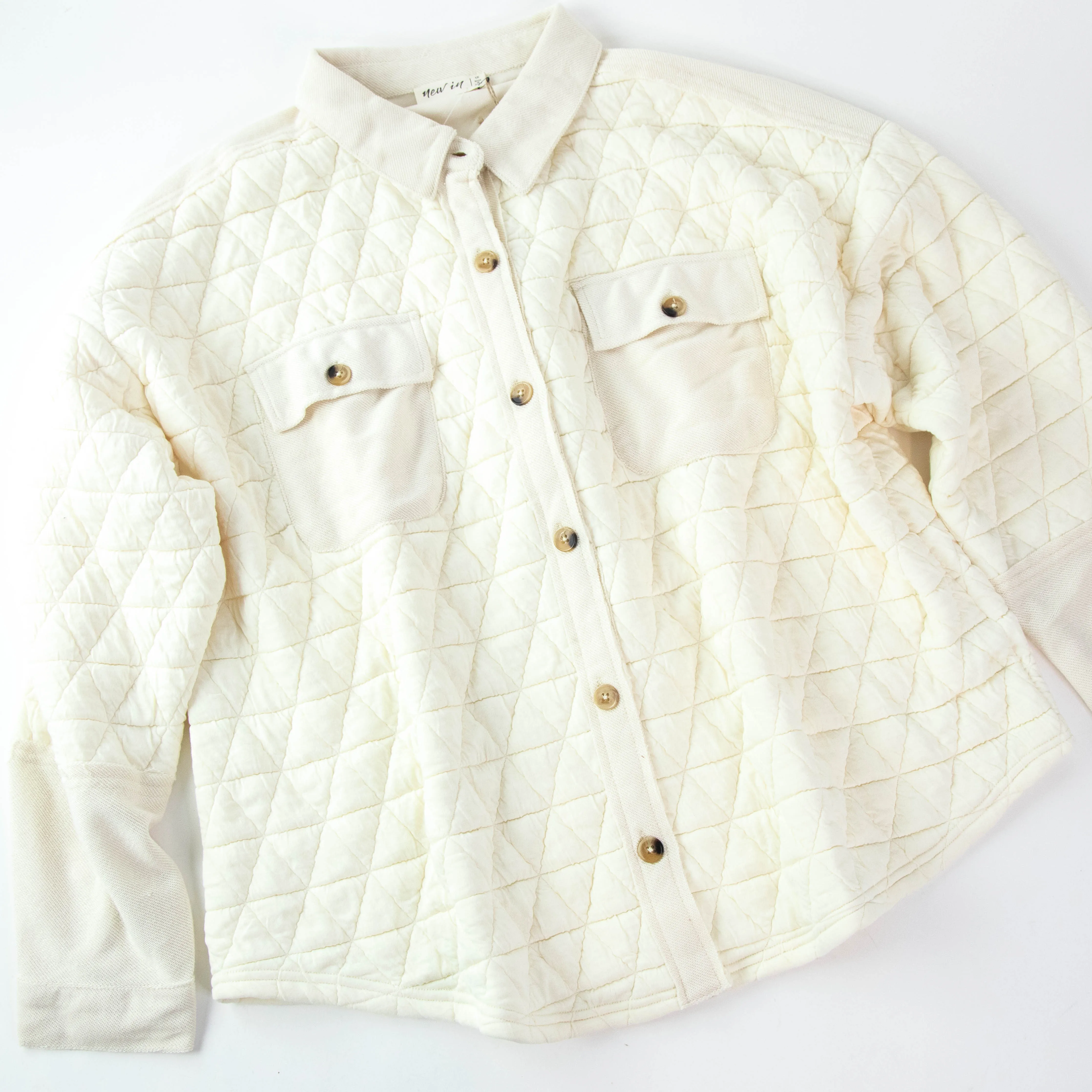 Asha Quilted Shacket, Cream | Extended Sizes