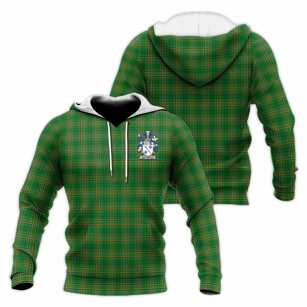 Auchmuty Irish Clan Tartan Knitted Hoodie with Coat of Arms