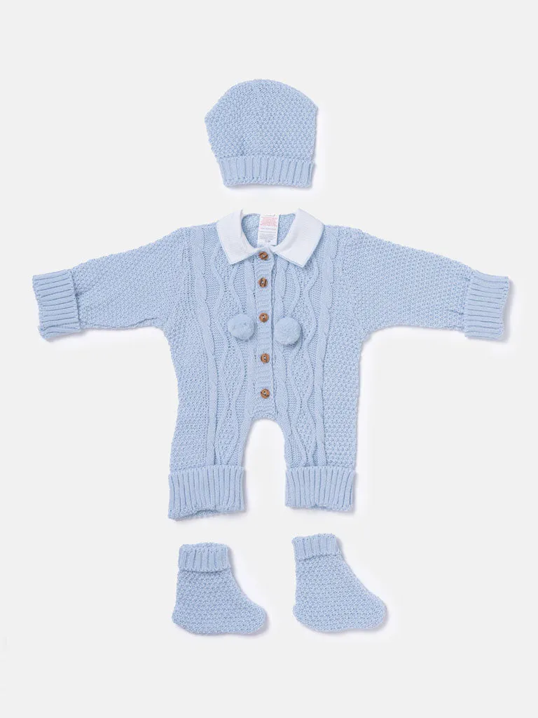 Baby Boy All-In-One Knitted Set with Blanket - Baby Blue