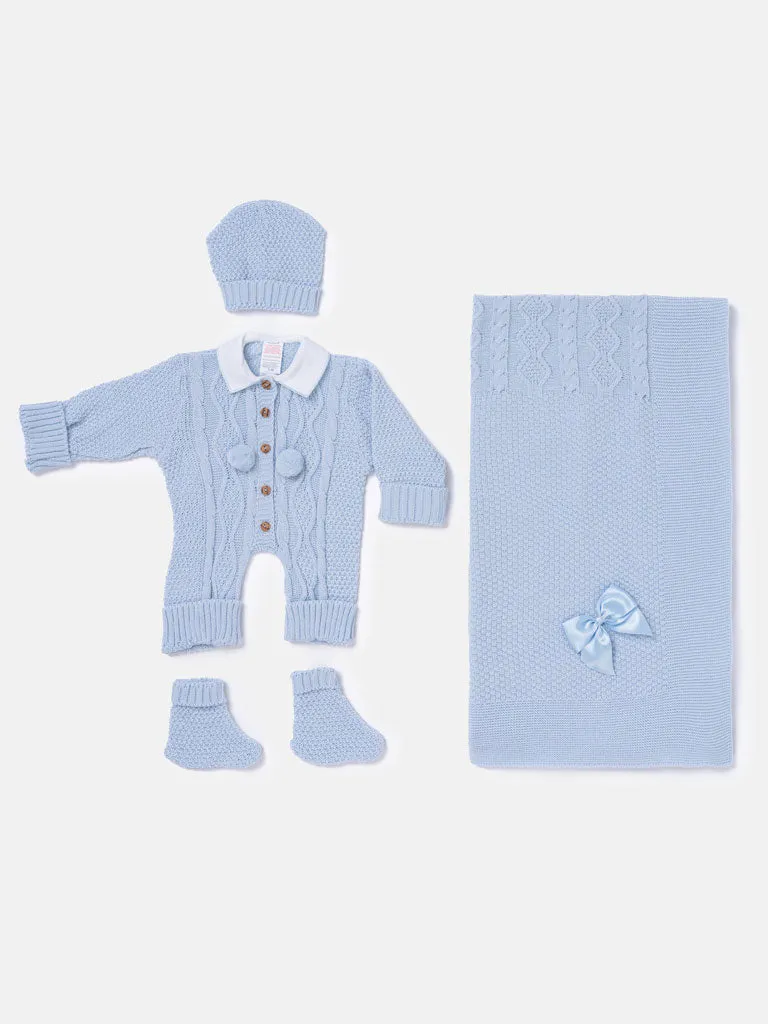 Baby Boy All-In-One Knitted Set with Blanket - Baby Blue