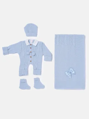 Baby Boy All-In-One Knitted Set with Blanket - Baby Blue