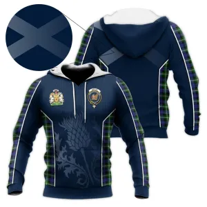 Baillie (Bailey) Tartan Knitted Hoodie with Family Crest and Scottish Thistle Vibes Sport Style