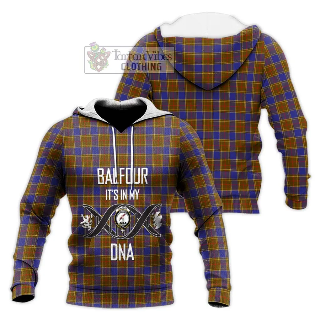 Balfour Tartan Knitted Hoodie with Family Crest DNA In Me Style