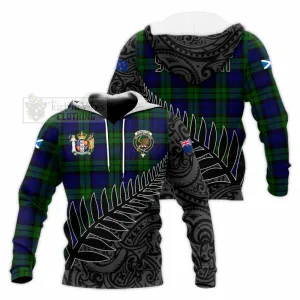 Bannatyne Crest Tartan Knitted Hoodie with New Zealand Silver Fern Half Style