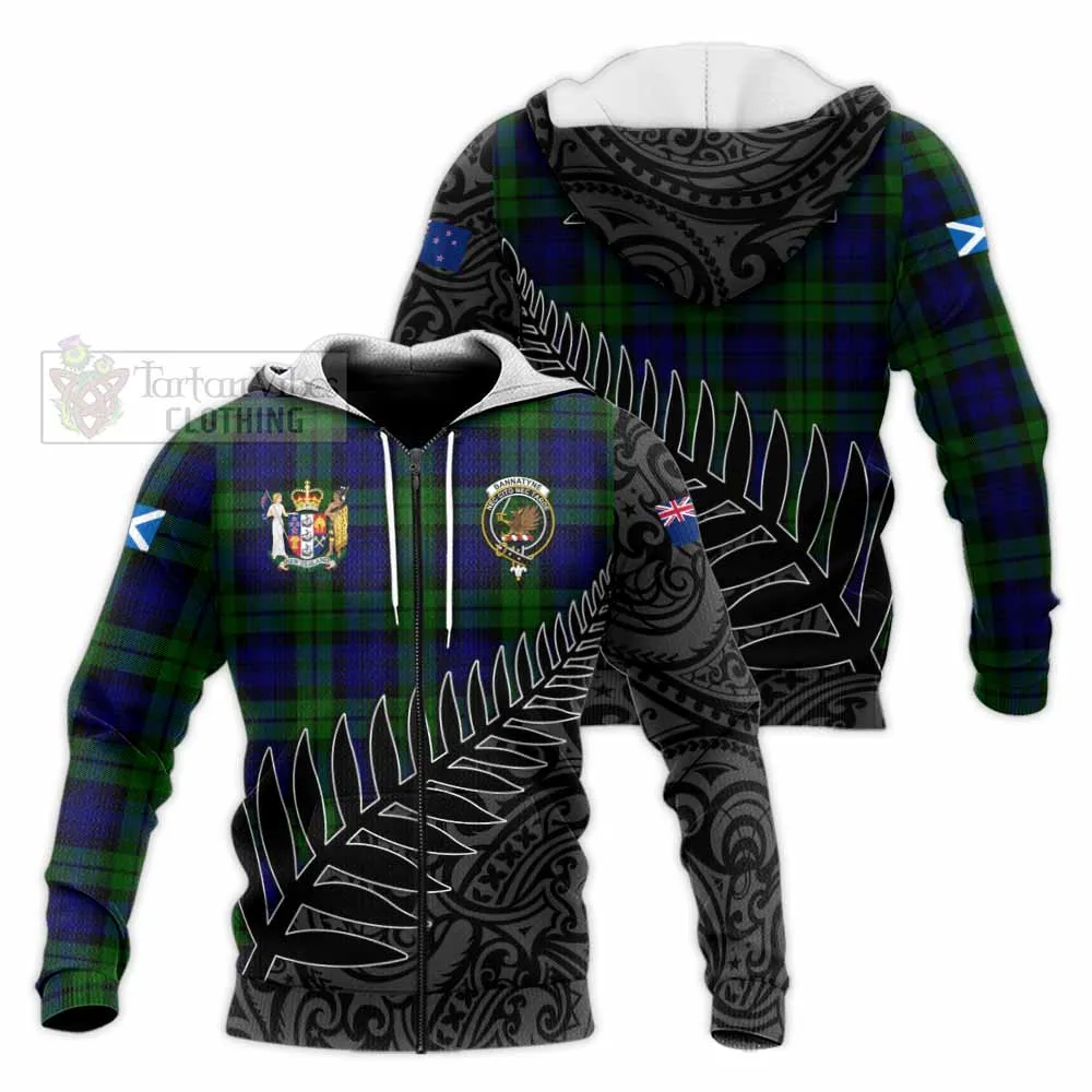 Bannatyne Crest Tartan Knitted Hoodie with New Zealand Silver Fern Half Style