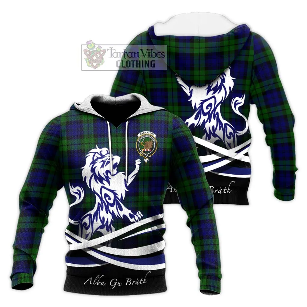 Bannatyne Tartan Knitted Hoodie with Alba Gu Brath Regal Lion Emblem