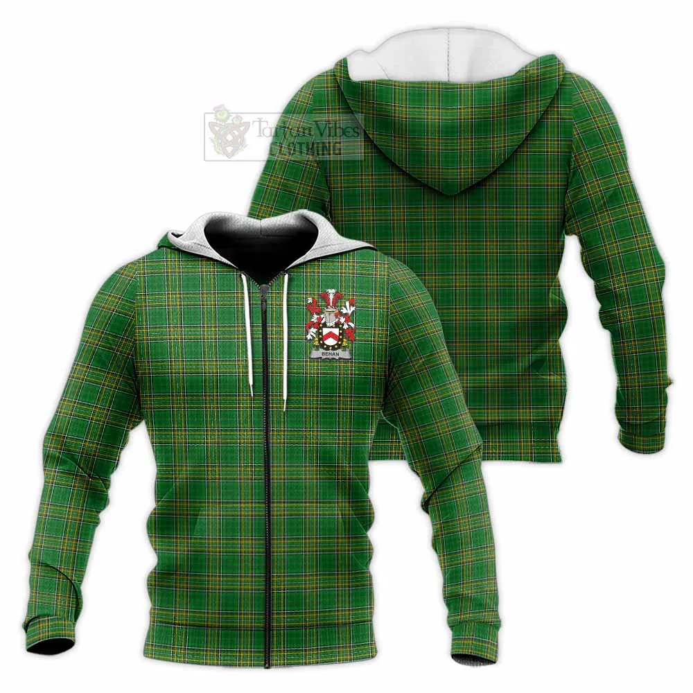 Behan Irish Clan Tartan Knitted Hoodie with Coat of Arms