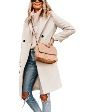 Beige Women's Single-Breasted Peacoat Wool Coat Casual Notch Lapel - Hooever