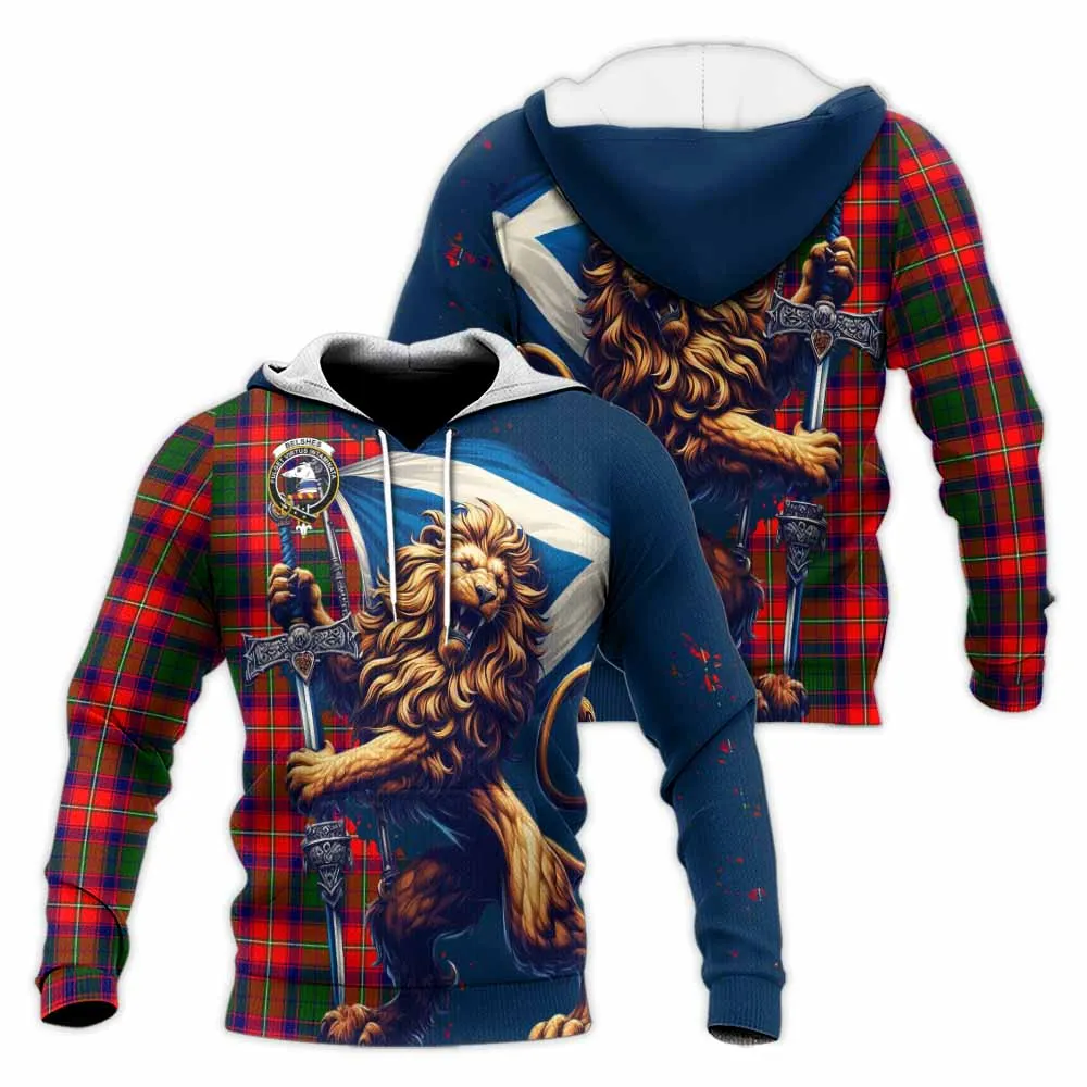 Belshes (Belsches) Tartan Family Crest Knitted Hoodie with Scottish Majestic Lion