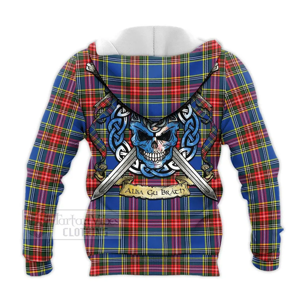 Bethune Tartan Knitted Hoodie with Family Crest Celtic Skull Style