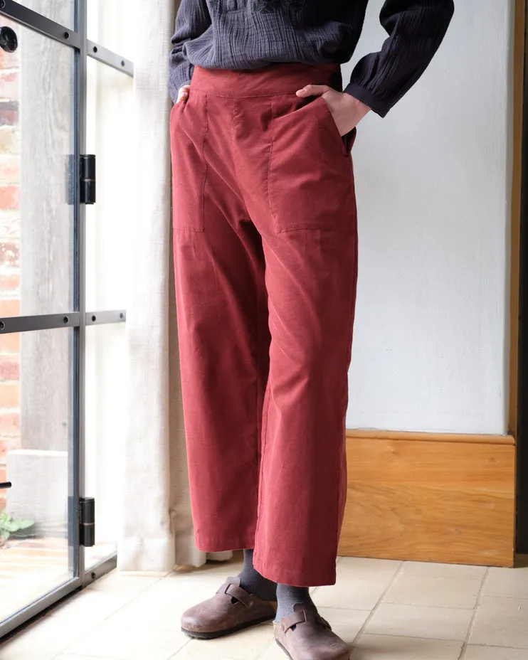 BIBICO Anna Wide Leg Trousers in Thin Cord Rust