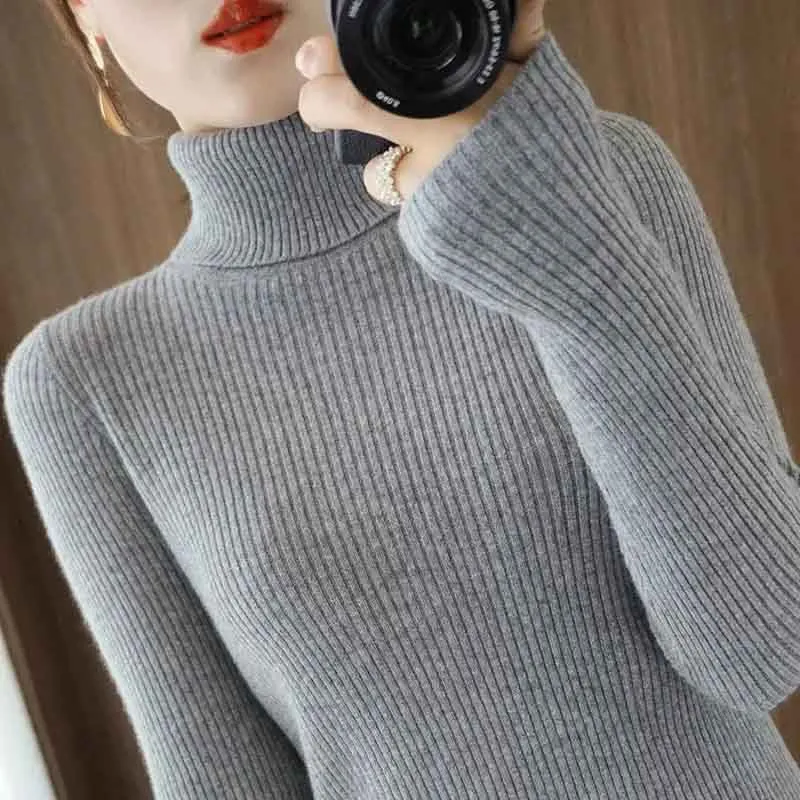 Black Friday Sonicelife Zoki Winter Warm Turtleneck Sweater Women Solid Simple Basic Thick Velvet Knitted Pullover Korean Elegant Slim All Match Jumper