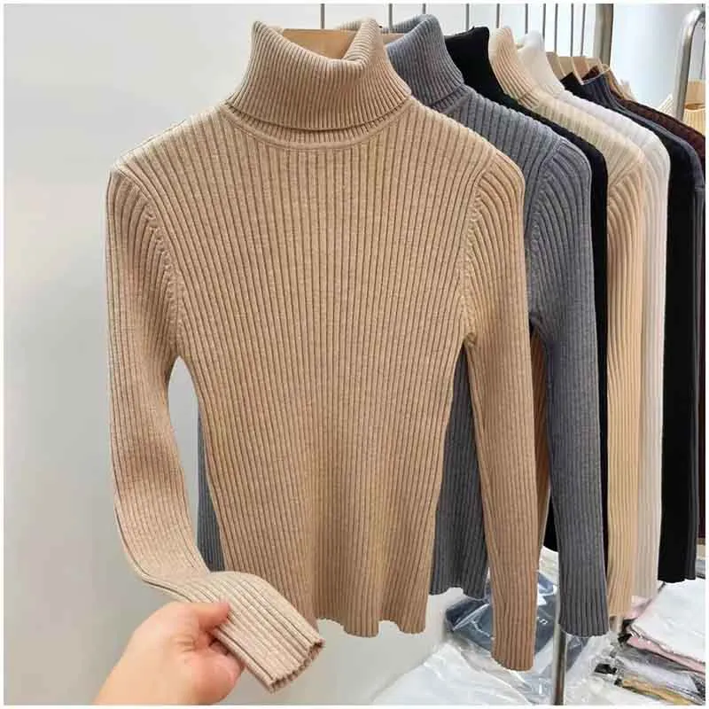 Black Friday Sonicelife Zoki Winter Warm Turtleneck Sweater Women Solid Simple Basic Thick Velvet Knitted Pullover Korean Elegant Slim All Match Jumper