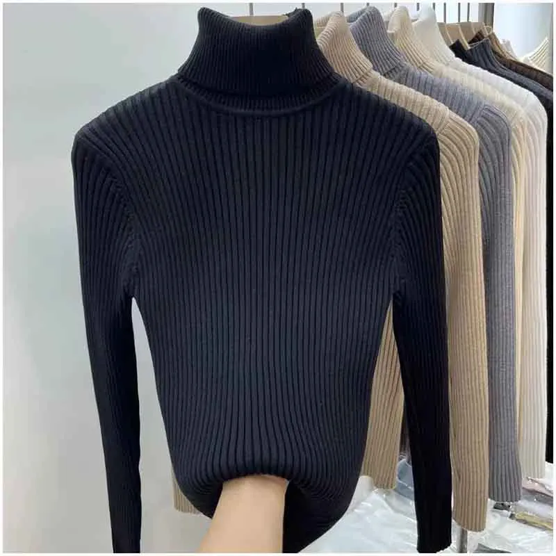 Black Friday Sonicelife Zoki Winter Warm Turtleneck Sweater Women Solid Simple Basic Thick Velvet Knitted Pullover Korean Elegant Slim All Match Jumper