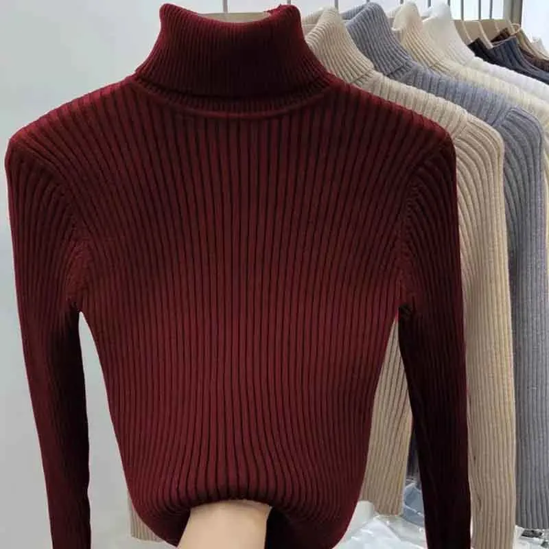 Black Friday Sonicelife Zoki Winter Warm Turtleneck Sweater Women Solid Simple Basic Thick Velvet Knitted Pullover Korean Elegant Slim All Match Jumper