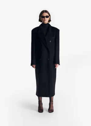 Black Wool Straight Trench Coat