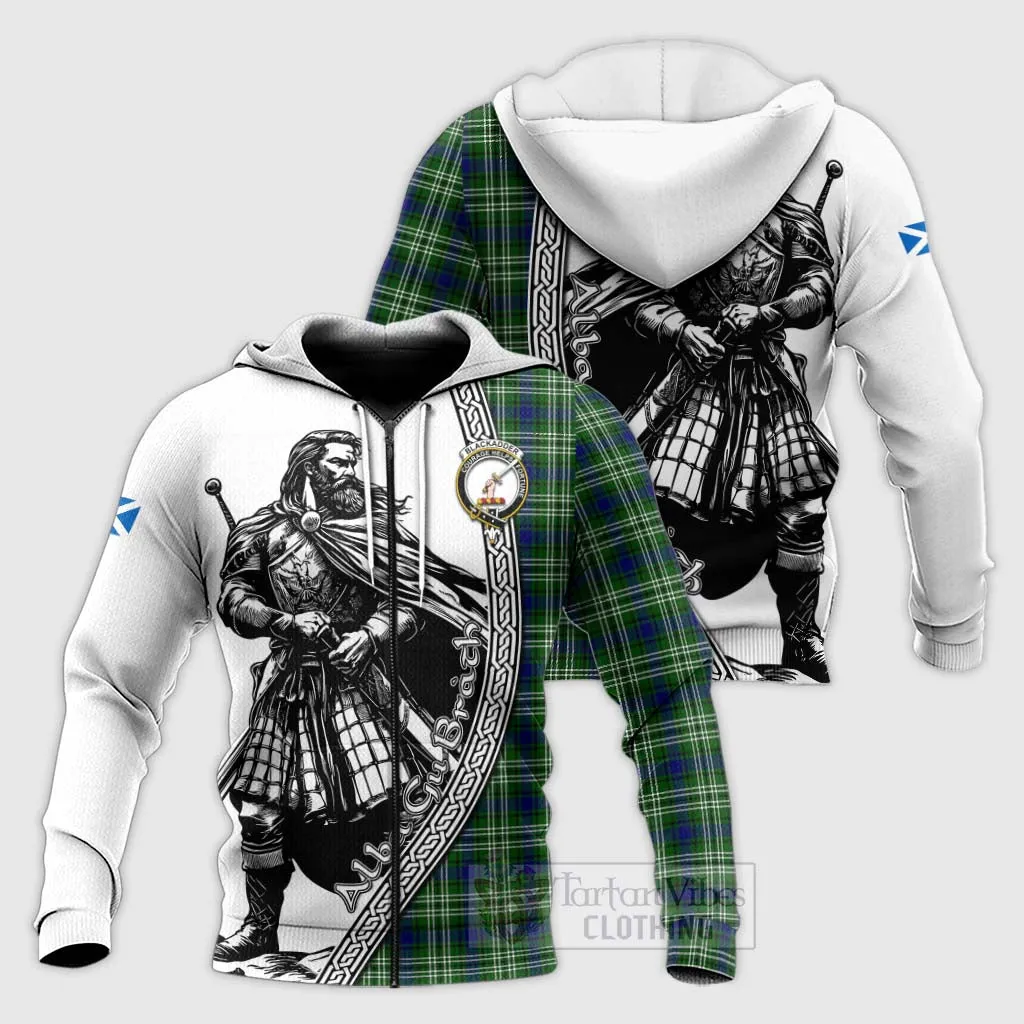 Blackadder Tartan Clan Crest Knitted Hoodie with Highlander Warrior Celtic Style