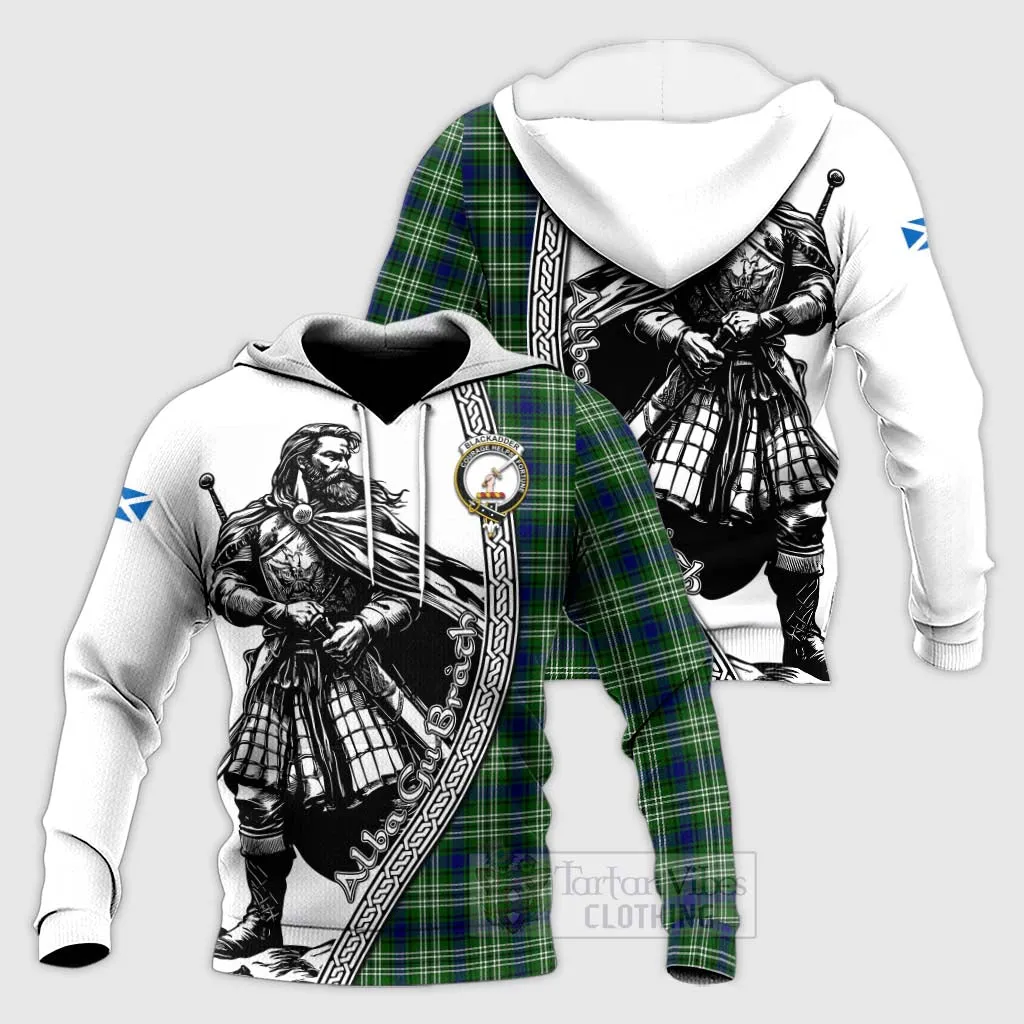 Blackadder Tartan Clan Crest Knitted Hoodie with Highlander Warrior Celtic Style