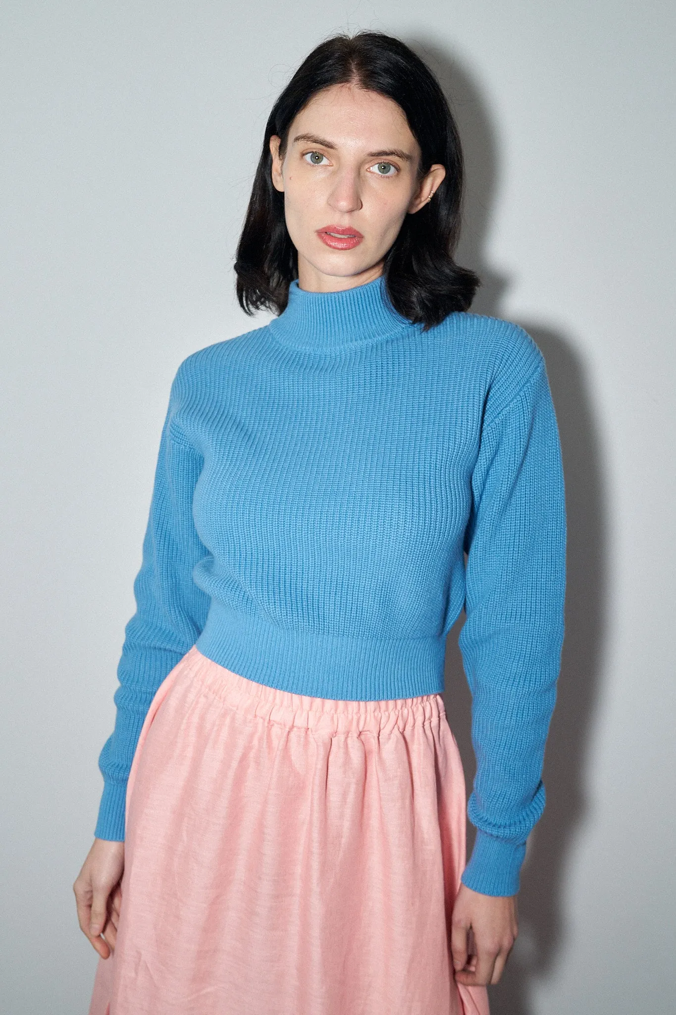 Blue Cotton Turtleneck Sweater