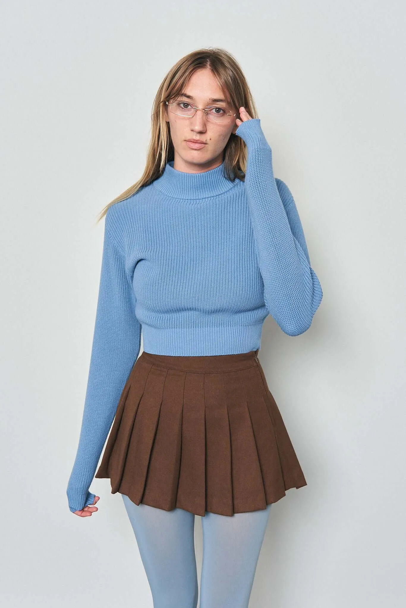 Blue Cotton Turtleneck Sweater