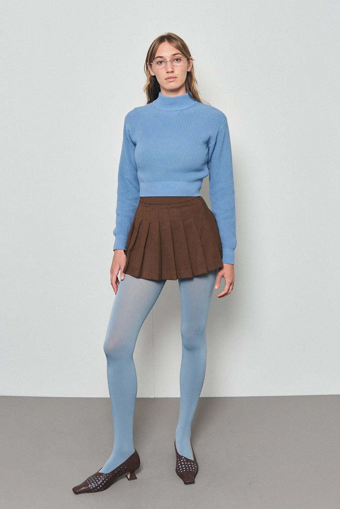 Blue Cotton Turtleneck Sweater