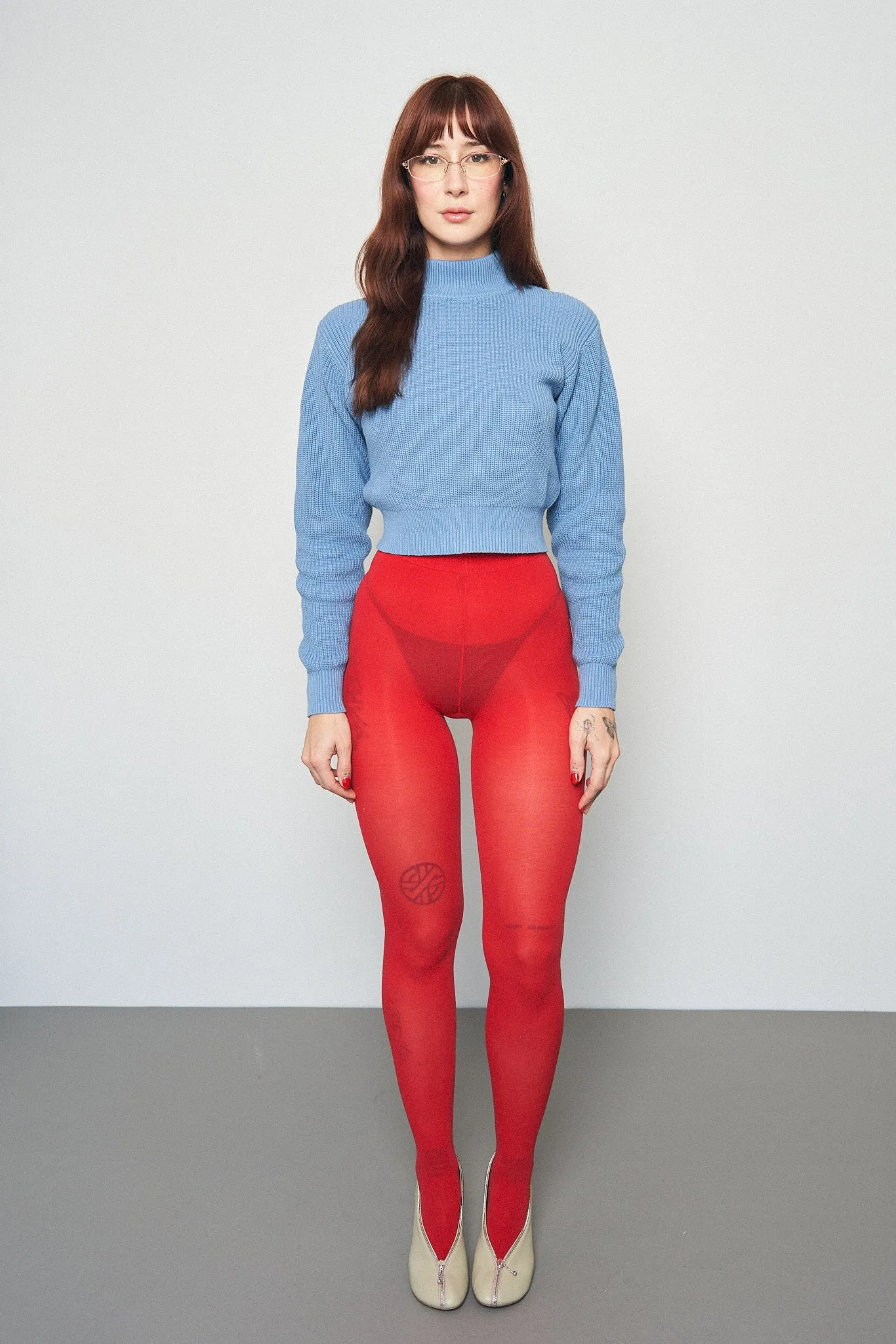 Blue Cotton Turtleneck Sweater