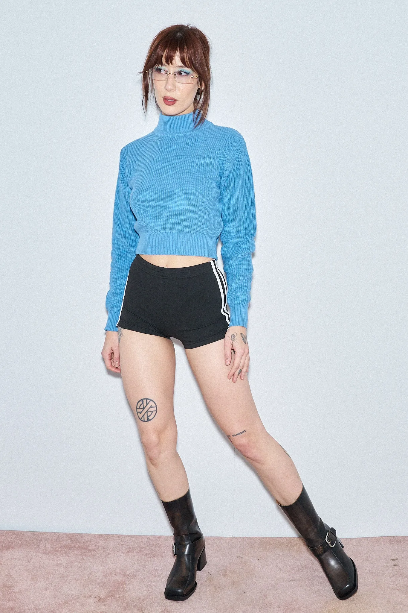 Blue Cotton Turtleneck Sweater