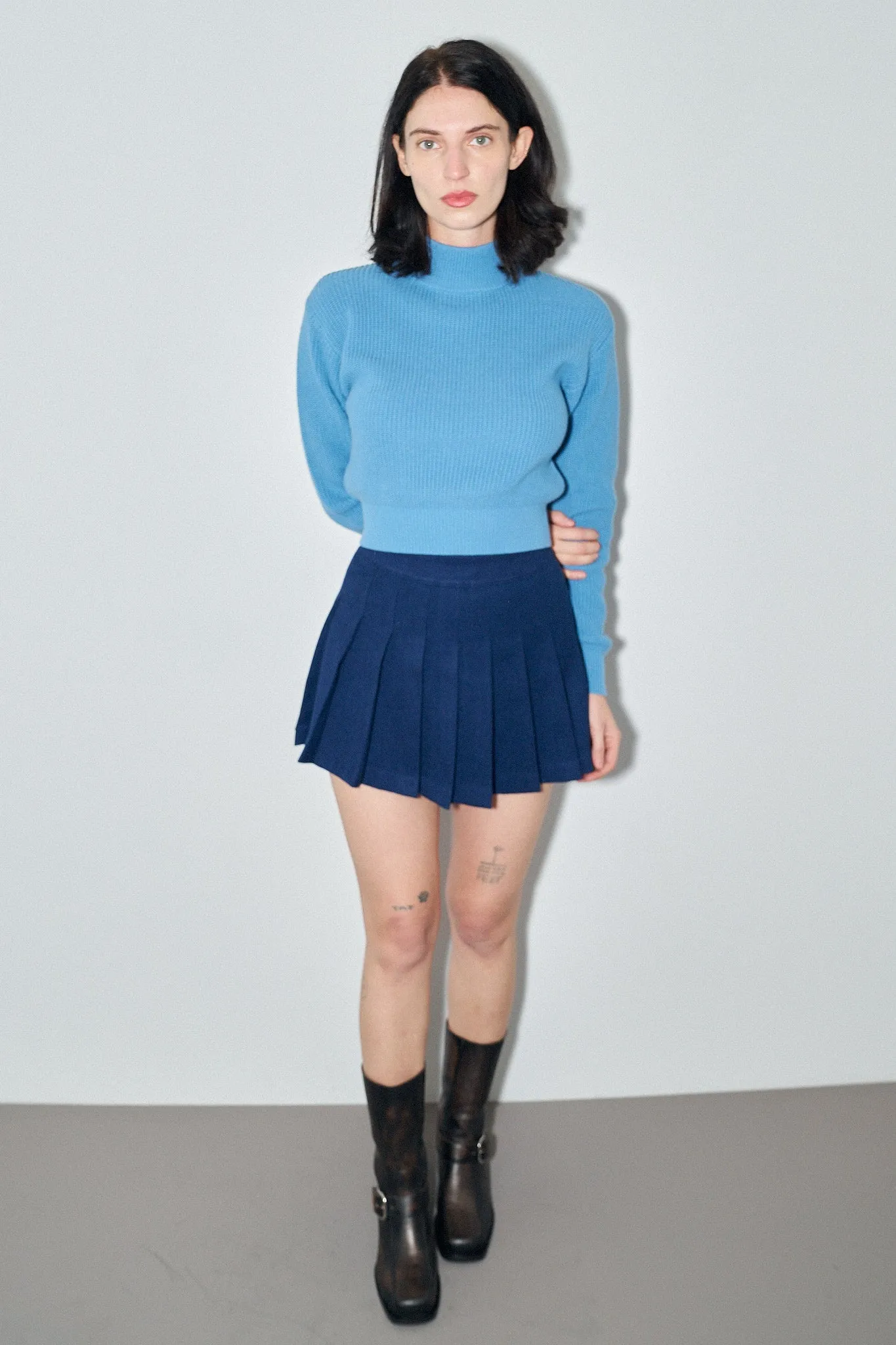 Blue Cotton Turtleneck Sweater