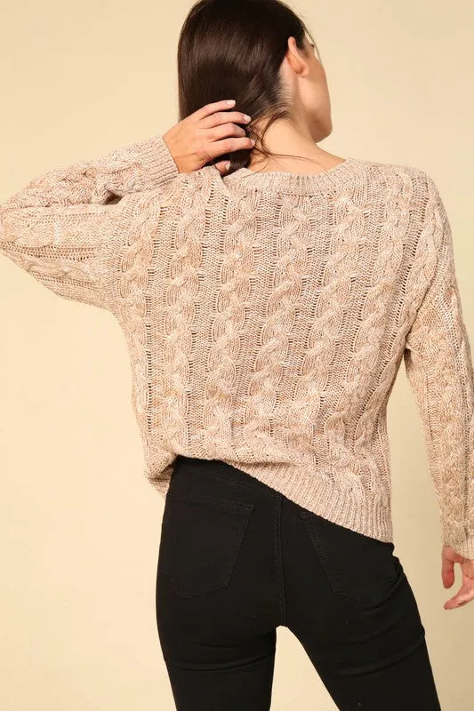 Bocale (Taupe) Cable Knit Sweater