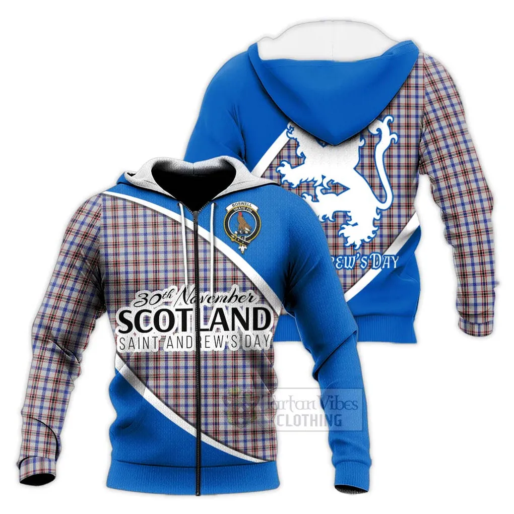 Boswell Family Crest Tartan Knitted Hoodie Celebrate Saint Andrew's Day in Style