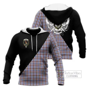 Boswell Tartan Knitted Hoodie with Family Crest and Military Logo Style